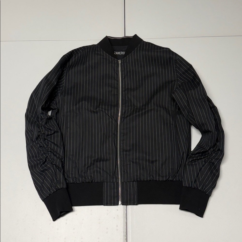 Zanerobe Reversible Pinstripe/Black Bomber Jacket (NWOT)